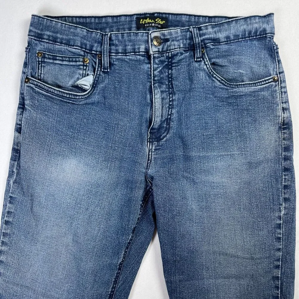 Urban Star Jeans Mens 36 x 29 Blue Denim Cotton 5-Pockets High-Rise Straight Leg
